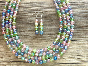 Pastel Picnic Statement Necklace, Colorful Beaded Necklace, Chunky bib necklace, pastel necklace, pastel jewelry, bridesmaid necklace