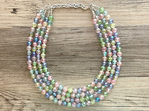Pastel Picnic Statement Necklace, Colorful Beaded Necklace, Chunky bib necklace, pastel necklace, pastel jewelry, bridesmaid necklace