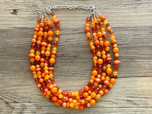 Load image into Gallery viewer, Fall Statement Necklace, silver &amp; Orange Necklace, 5 Strand Statement Necklace, fall colors vintage chunky necklace burnt clementine