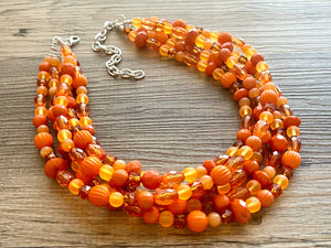 Fall Statement Necklace, silver & Orange Necklace, 5 Strand Statement Necklace, fall colors vintage chunky necklace burnt clementine