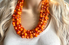 Load image into Gallery viewer, Fall Statement Necklace, silver &amp; Orange Necklace, 5 Strand Statement Necklace, fall colors vintage chunky necklace burnt clementine