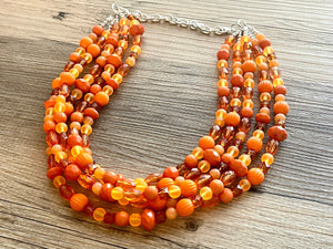 Fall Statement Necklace, silver & Orange Necklace, 5 Strand Statement Necklace, fall colors vintage chunky necklace burnt clementine