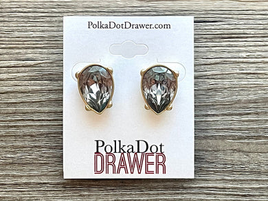 Oversized Gray Rhinestone Stud earrings, oval earrings, post back jewelry earrings jewelry, stud earrings Crystal Diamond gold