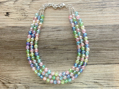 Pastel Party Statement Necklace, Colorful Beaded Necklace, Chunky bib necklace, pastel necklace, pastel jewelry, bridesmaid necklace