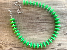 Load image into Gallery viewer, Mod Green Statement Necklace, Single Strand necklace Chunky Jewelry, kelly green jewelry, beaded necklace, green necklace silver beaded