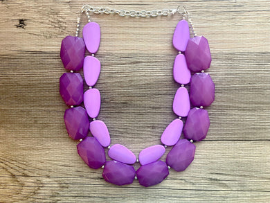Purple Lover Necklace, multi strand colorful jewelry, big beaded chunky statement necklace, violet necklace, purple girl jewelry