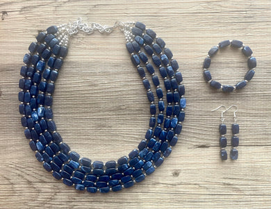 Navy Blue Chunky Statement Necklace, 5 strand necklace, blue necklace, dark blue necklace, navy blue wedding, bridesmaid necklace