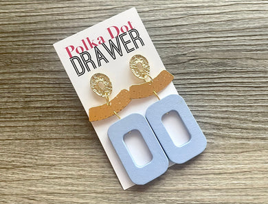 Periwinkle Wood Earrings, gold drop Metal Filigree Earrings, filigree jewelry, metallic gold jewelry cutout earrings, metal geometric