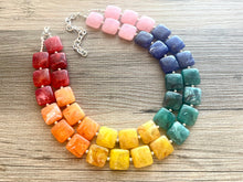 Load image into Gallery viewer, COLORFUL Triple Rainbow Beaded Necklace Jewelry, Chunky statement necklace, big beaded necklace, rainbow jewelry, rainbow baby confetti