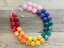 Load image into Gallery viewer, COLORFUL Triple Rainbow Beaded Necklace Jewelry, Chunky statement necklace, big beaded necklace, rainbow jewelry, rainbow baby confetti