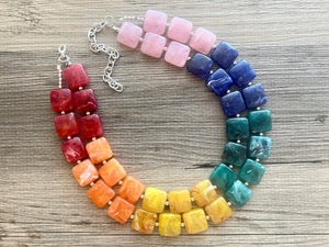 COLORFUL Triple Rainbow Beaded Necklace Jewelry, Chunky statement necklace, big beaded necklace, rainbow jewelry, rainbow baby confetti