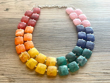 Load image into Gallery viewer, COLORFUL Triple Rainbow Beaded Necklace Jewelry, Chunky statement necklace, big beaded necklace, rainbow jewelry, rainbow baby confetti