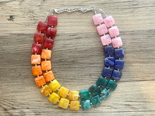 Load image into Gallery viewer, COLORFUL Triple Rainbow Beaded Necklace Jewelry, Chunky statement necklace, big beaded necklace, rainbow jewelry, rainbow baby confetti