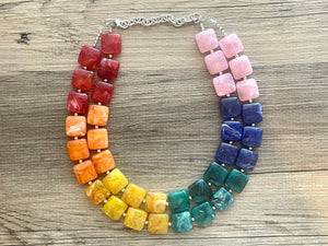 COLORFUL Triple Rainbow Beaded Necklace Jewelry, Chunky statement necklace, big beaded necklace, rainbow jewelry, rainbow baby confetti