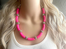 Load image into Gallery viewer, Pink Glitter Chunky Statement Necklace, rainbow pink beaded necklace, bubble jewelry hot pink jewelry multi strand necklace, bib chunky