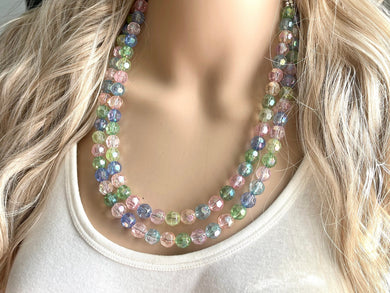 Pastel Carnival Statement Necklace, Colorful Beaded Necklace, Chunky bib necklace, pastel necklace, pastel jewelry, bridesmaid necklace