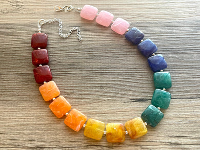 Candy Rainbow Beaded Necklace, Colorful Jewelry, Chunky statement necklace, big beaded necklace, rainbow jewelry baby, color block necklace