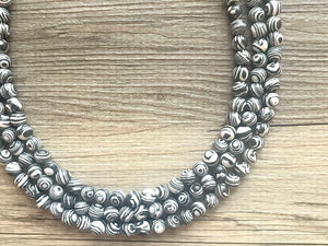 Black & White Malachite Necklace OOAK multi strand jewelry, bib beaded chunky statement necklace, black necklace, bridesmaid necklace