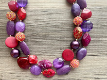 Load image into Gallery viewer, Jazz Club Chunky Statement Necklace Beaded Jewelry, red maroon purple jewelry bridesmaid bib wedding cranberry eggplant double strand