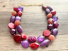 Load image into Gallery viewer, Jazz Club Chunky Statement Necklace Beaded Jewelry, red maroon purple jewelry bridesmaid bib wedding cranberry eggplant double strand