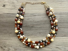 Load image into Gallery viewer, Cookie Dough Fudge Neutral Statement Necklace, chunky beaded jewelry, chunky black brown white necklace, color block beaded necklace jewelry