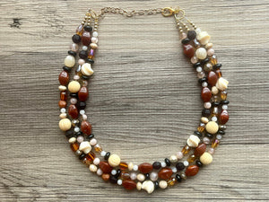 Cookie Dough Fudge Neutral Statement Necklace, chunky beaded jewelry, chunky black brown white necklace, color block beaded necklace jewelry