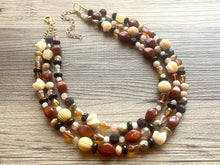 Load image into Gallery viewer, Cookie Dough Fudge Neutral Statement Necklace, chunky beaded jewelry, chunky black brown white necklace, color block beaded necklace jewelry