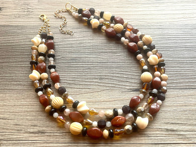 Cookie Dough Fudge Neutral Statement Necklace, chunky beaded jewelry, chunky black brown white necklace, color block beaded necklace jewelry