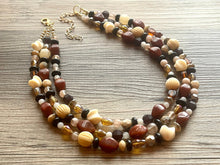 Load image into Gallery viewer, Cookie Dough Fudge Neutral Statement Necklace, chunky beaded jewelry, chunky black brown white necklace, color block beaded necklace jewelry