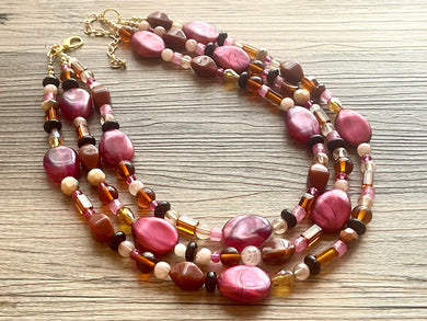 Pink Shimmer Statement Necklace, Neutral necklace Chunky Jewelry, pink champagne jewelry, beaded necklace, necklace pink beaded