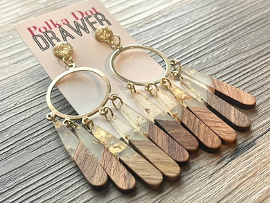 Gold + Wood Metallic statement earrings, Metal Geometric bead Statement round colors jewelry gold necklace chunky drop hook