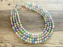 Load image into Gallery viewer, Pastel Picnic Statement Necklace, Colorful Beaded Necklace, Chunky bib necklace, pastel necklace, pastel jewelry, bridesmaid necklace