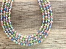 Load image into Gallery viewer, Pastel Picnic Statement Necklace, Colorful Beaded Necklace, Chunky bib necklace, pastel necklace, pastel jewelry, bridesmaid necklace