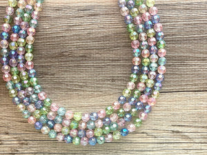 Pastel Picnic Statement Necklace, Colorful Beaded Necklace, Chunky bib necklace, pastel necklace, pastel jewelry, bridesmaid necklace