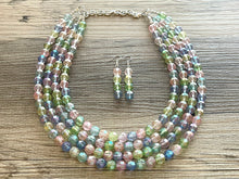 Load image into Gallery viewer, Pastel Picnic Statement Necklace, Colorful Beaded Necklace, Chunky bib necklace, pastel necklace, pastel jewelry, bridesmaid necklace