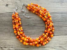 Load image into Gallery viewer, Fall Statement Necklace, silver &amp; Orange Necklace, 5 Strand Statement Necklace, fall colors vintage chunky necklace burnt clementine