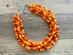 Fall Statement Necklace, silver & Orange Necklace, 5 Strand Statement Necklace, fall colors vintage chunky necklace burnt clementine