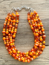 Load image into Gallery viewer, Fall Statement Necklace, silver &amp; Orange Necklace, 5 Strand Statement Necklace, fall colors vintage chunky necklace burnt clementine