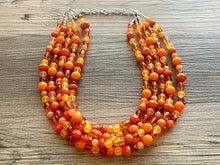 Load image into Gallery viewer, Fall Statement Necklace, silver &amp; Orange Necklace, 5 Strand Statement Necklace, fall colors vintage chunky necklace burnt clementine