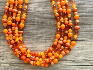 Fall Statement Necklace, silver & Orange Necklace, 5 Strand Statement Necklace, fall colors vintage chunky necklace burnt clementine