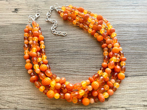 Fall Statement Necklace, silver & Orange Necklace, 5 Strand Statement Necklace, fall colors vintage chunky necklace burnt clementine