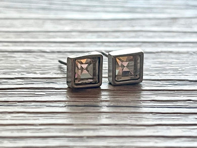 Tiny Clear & Silver Square Stud earrings, 2nd hole earrings, pierced ear back jewelry 6mm geometric jewelry, chunky Crystal diamond