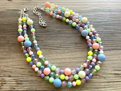 Spring Statement Necklace, Colorful Beaded Necklace, Chunky bib necklace, pastel necklace, pastel jewelry, bridesmaid necklace