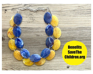 Ukrainian Support SaveTheChildren Necklace, Ukraine Flag, Yellow & Blue Chunky Statement Necklace