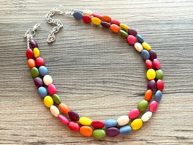 Rainbow 2 strand Beaded Necklace, Dyed Turquoise Stone Colorful Jewelry, Chunky statement necklace, big beaded necklace, rainbow jewelry