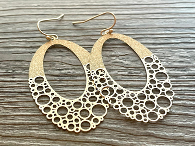 Bubble Filigree Earrings, hammered gold drop Metal filigree jewelry, metallic jewelry cutout lace earrings, metal geometric dangle drop