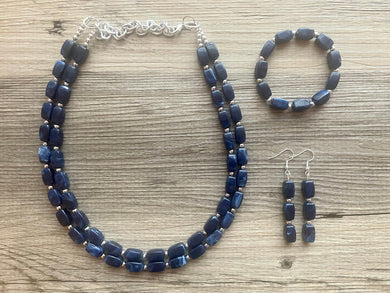 Navy Blue Chunky Statement Necklace, double strand necklace, blue necklace, dark blue necklace, navy blue wedding, bridesmaid necklace