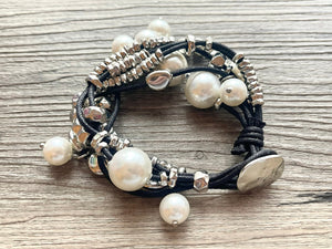 Black & White Suede Statement bracelet, silver white vintage bracelet, silver black beaded jewelry, chunky rhinestone jewelry