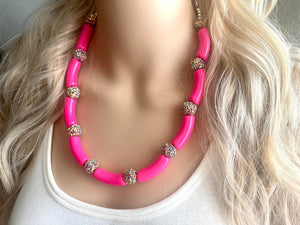 Pink Glitter Chunky Statement Necklace, rainbow pink beaded necklace, bubble jewelry hot pink jewelry multi strand necklace, bib chunky