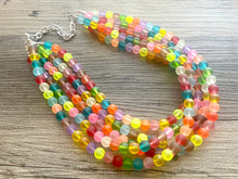 Load image into Gallery viewer, Rainbow Neon 5 strand Beaded Necklace, Colorful Jewelry, Chunky statement necklace, big beaded necklace, rainbow jewelry, rainbow confetti